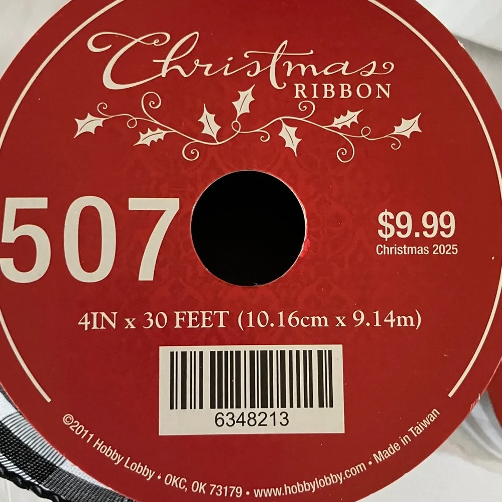 8 Rolls‎ Black and White Checkered Wired Edge Ribbon Set Total 270 Feet